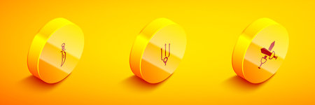 Set Isometric Dagger, Neptune Trident and Crossed medieval sword icon. Vector.のイラスト素材