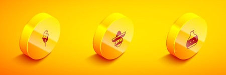Set Isometric Corn, Mexican man sombrero and Tequila bottle icon. Vector.のイラスト素材