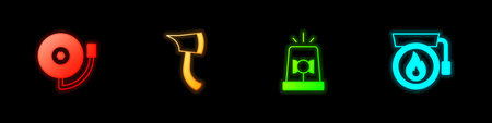 Set Ringing alarm bell Firefighter ax Flasher siren and icon. Vector.のイラスト素材