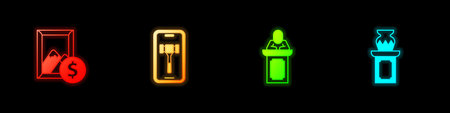 Set Auction painting Online auction auctioneer sells and ancient vase icon. Vector.のイラスト素材