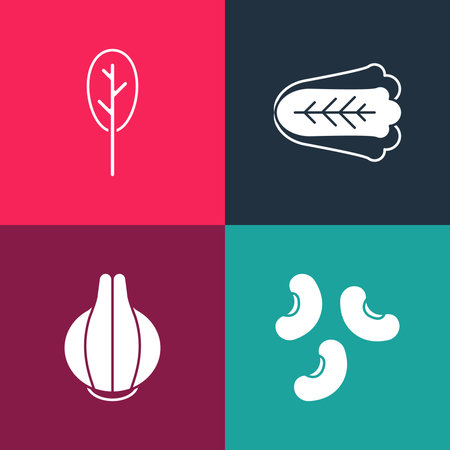 Set pop art Beans, Onion, Cabbage and Spinach icon. Vector.のイラスト素材