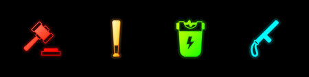 Set Judge gavel, Baseball bat, Police electric shocker and rubber baton icon. Vector.のイラスト素材