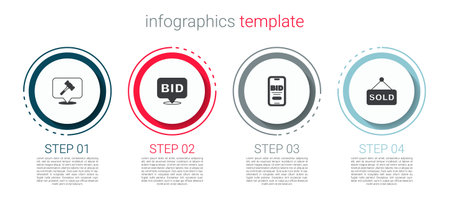 Set Auction hammer Bid Online auction and sold. Business infographic template. Vector.のイラスト素材