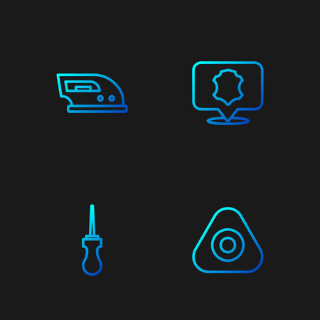 Set line Sewing chalk, Awl tool, Electric iron and Leather. Gradient color icons. Vector.のイラスト素材