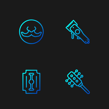 Set line Hairbrush, Blade razor, Mustache and Electrical hair clipper. Gradient color icons. Vector.のイラスト素材