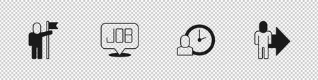 Set Man holding flag Search job Work time and Leader of team of executives icon. Vector.のイラスト素材