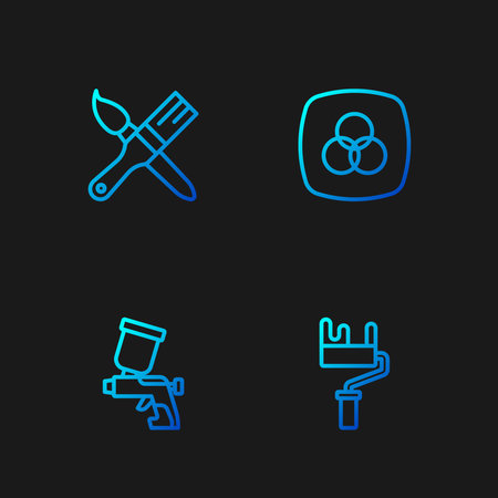 Set line Paint roller brush spray gun and RGB and CMYK color mixing. Gradient color icons. Vector.のイラスト素材