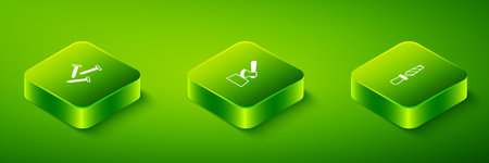Set Isometric Wooden ax in stump Rasp metal file and Metallic nails icon. Vector.のイラスト素材