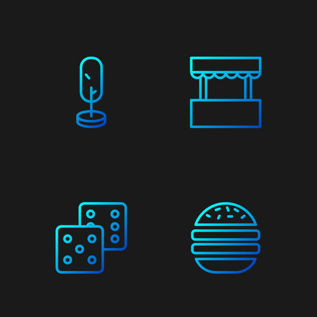 Set line Burger, Game dice, Tree and Ticket box office. Gradient color icons. Vector.のイラスト素材