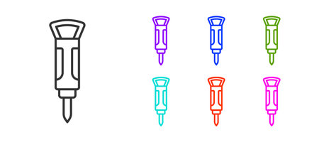 Black line Construction jackhammer icon isolated on white background. Set icons colorful. Vector.のイラスト素材