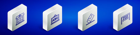 Set Isometric line School building, Chalkboard, Eraser or rubber and Pendulum icon. Vector.のイラスト素材