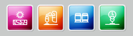 Set line Drought, Sommelier, Wooden barrel for wine and Wine time. Colorful square button. Vector.のイラスト素材