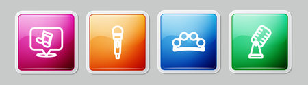 Set line Music note tone Microphone Tambourine and . Colorful square button. Vector.のイラスト素材