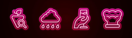 Set line Grapes, Cloud with rain, Wine tasting, degustation and Chef hat. Glowing neon icon. Vector.のイラスト素材