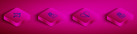 Set Isometric line Bow and arrow Shopping bag with heart Broken or divorce and Gift box hearts icon. Vector.のイラスト素材