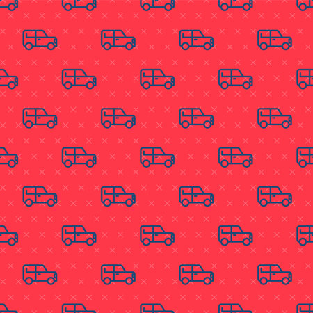 Blue line Car icon isolated seamless pattern on red background. Vector.のイラスト素材