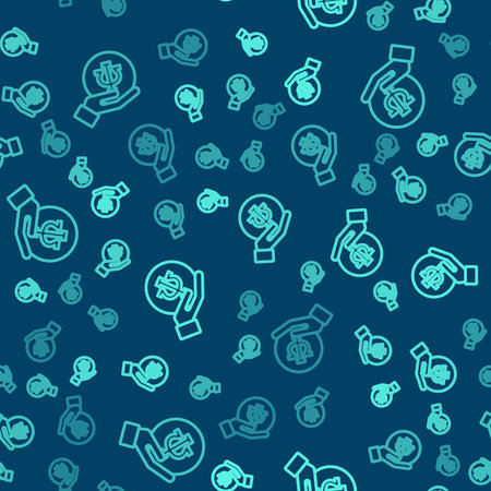 Green line Psychology icon isolated seamless pattern on blue background. Psi symbol. Mental health concept, psychoanalysis analysis and psychotherapy. Vector.のイラスト素材