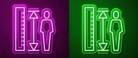 Glowing neon line Measuring height body icon isolated on purple and green background. Vector.のイラスト素材