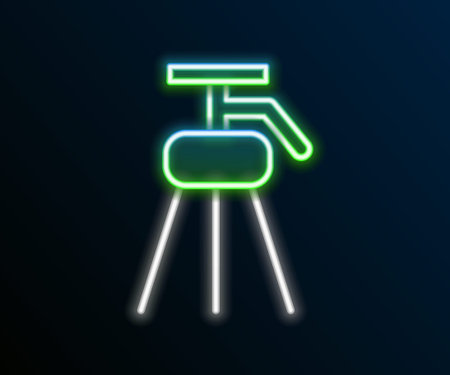 Glowing neon line Tripod icon isolated on black background. Colorful outline concept. Vector.のイラスト素材