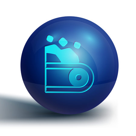 Blue Conveyor belt carrying coal icon isolated on white background. Blue circle button. Vector.のイラスト素材