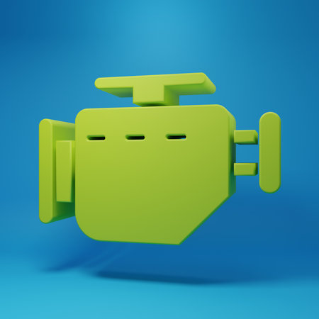 Green Check engine icon isolated on blue background. Minimalism concept. 3D render illustration.