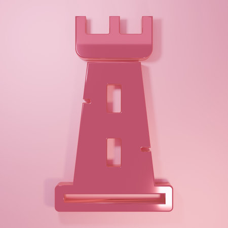 Pink Castle tower icon isolated on pink background. Fortress sign. Minimalism concept. 3D render illustration.の写真素材