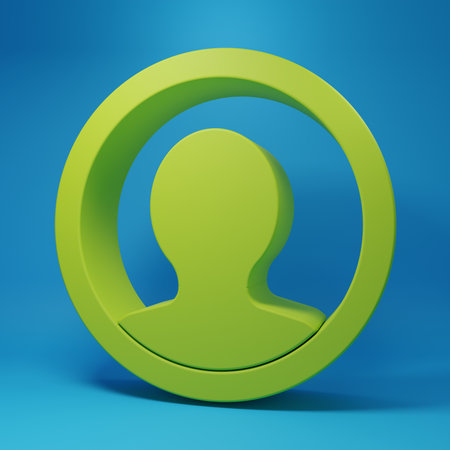 Green Create account screen icon isolated on blue background. Minimalism concept. 3D render illustration.の写真素材