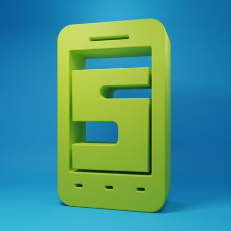 Green New chat messages notification on phone icon isolated on blue background. Smartphone chatting...