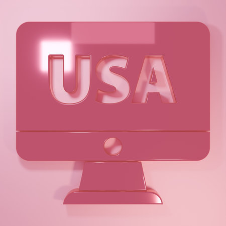 Pink USA United states of america on monitor icon isolated on pink background. Minimalism concept. 3D render illustration.の写真素材