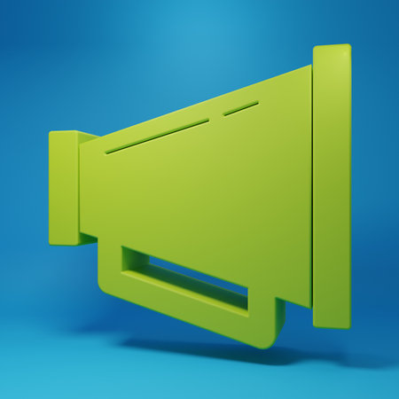 Green Megaphone icon isolated on blue background. Speaker sign. Minimalism concept. 3D render illustration.の写真素材
