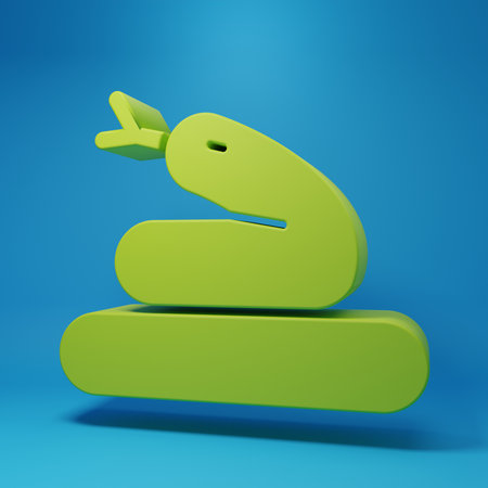 Green Snake icon isolated on blue background. Minimalism concept. 3D render illustration.