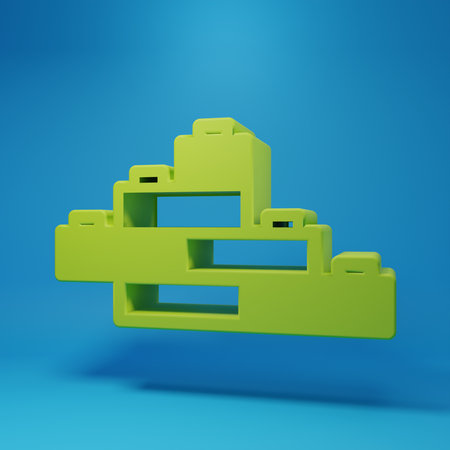Green Toy building block bricks for children icon isolated on blue background. Minimalism concept....