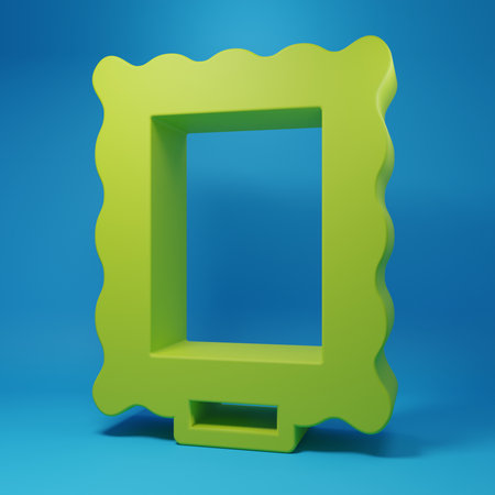 Green Picture icon isolated on blue background. Minimalism concept. 3D render illustration.