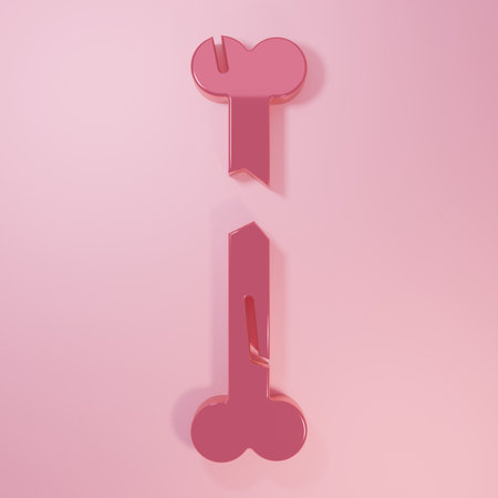 Pink Human broken bone icon isolated on pink background. Minimalism concept. 3D render illustration.の写真素材