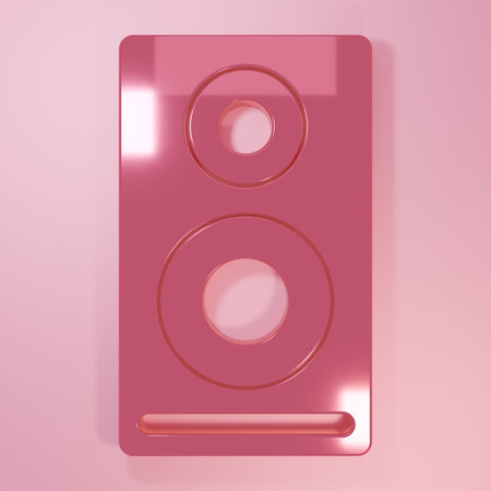Pink Stereo speaker icon isolated on pink background. Sound system speakers. Music icon. Musical column speaker bass equipment. Minimalism concept. 3D render illustration.の写真素材