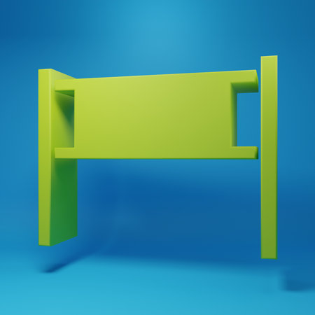 Green icon isolated on blue background. Minimalism concept. 3D render illustration.の写真素材