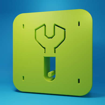 Green Repair of railway icon isolated on blue background. Repair works. Renovation work. Sign and...