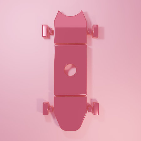 Pink Longboard or skateboard cruiser icon isolated on pink background. Extreme sport. Sport...