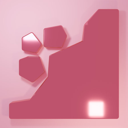 Pink Landslide icon isolated on pink background. Stones fall from the rock. Boulders rolling down a...