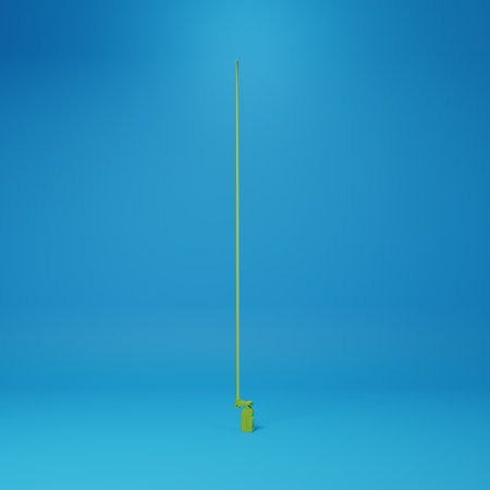 Green Fire extinguisher icon isolated on blue background. Minimalism concept. 3D render...