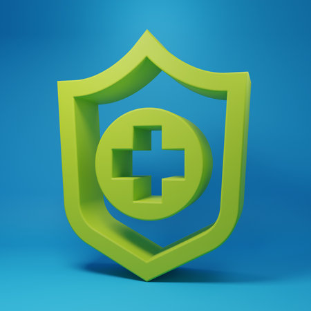 Green life insurance icon isolated on blue background. Security, safety, protection, protect...