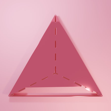 Pink Geometric figure Tetrahedron icon isolated on pink background. Abstract shape. Geometric...