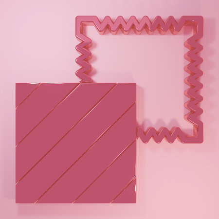Pink Textile fabric roll icon isolated on pink background. Roll, mat, rug, cloth, carpet or paper...