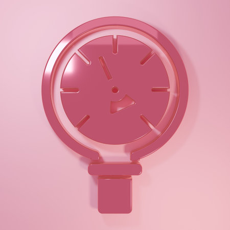 Pink Pressure meter icon isolated on pink background. Minimalism concept. 3D render illustration.