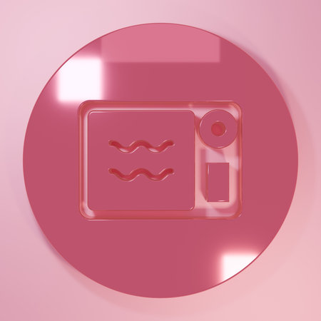 Pink Microwave oven icon isolated on pink background. Home appliances icon. Minimalism concept. 3D render illustration.の写真素材