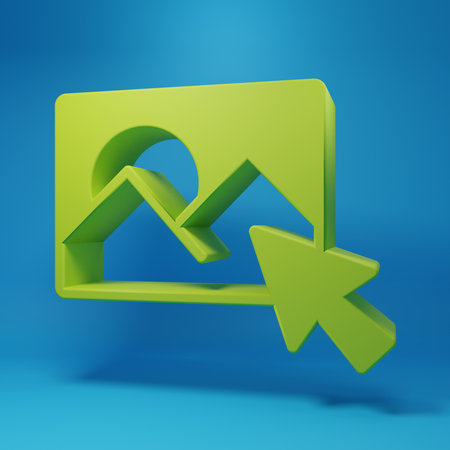 Green photo retouching icon isolated on blue background. Photographer, photography, retouch icon....