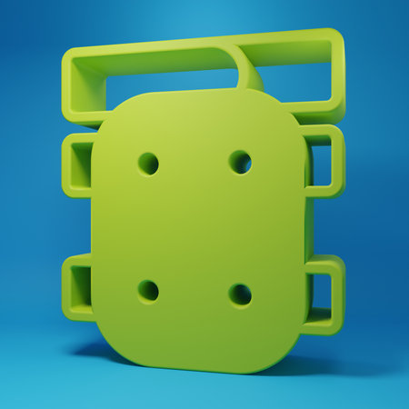 Green Knee pads icon isolated on blue background. Extreme sport. Skateboarding, bicycle, roller...