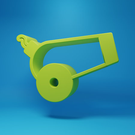 Green Cannon icon isolated on blue background. Minimalism concept. 3D render illustration.の写真素材
