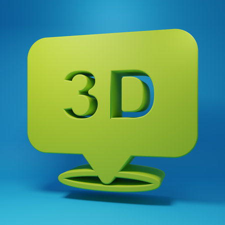 Green 3D word icon isolated on blue background. Minimalism concept. 3D render illustration.