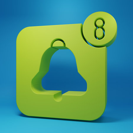 Green Alarm clock app smartphone interface icon isolated on blue background. Minimalism concept. 3D...